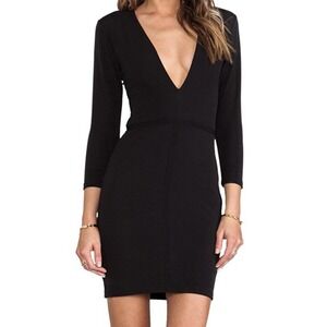 REVOLVE Bec Bridge Black Imperial Deep V Dress‎ 3/4 Sleeves Sz 6 Bodycon LBD